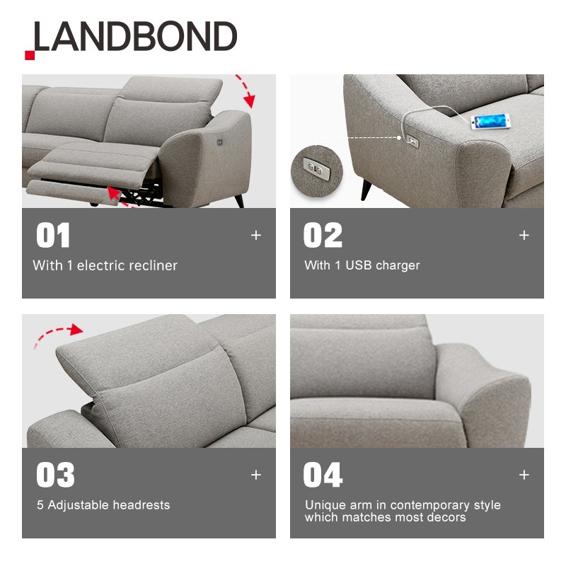 L Shape Sectional Corner Sofa Multi-function 5 Seat Home Living Room Furniture USB Charger Electric Recliners Lounge Sofa Set