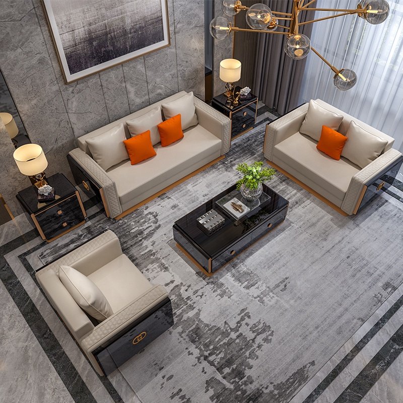 Modern Royal Sofa Set Luxury Living Room Furniture Trending Products 2023 New Top Grain Leather 1 Set Carton+foam+wooden Frame