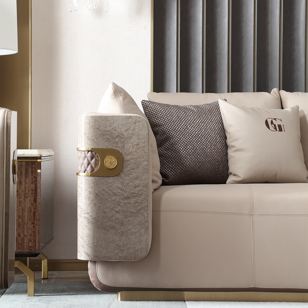 Italian Minimalist Genuine Leather Sofa Living Room Sofa Set Straight Row Three Seater Furniture Sofa