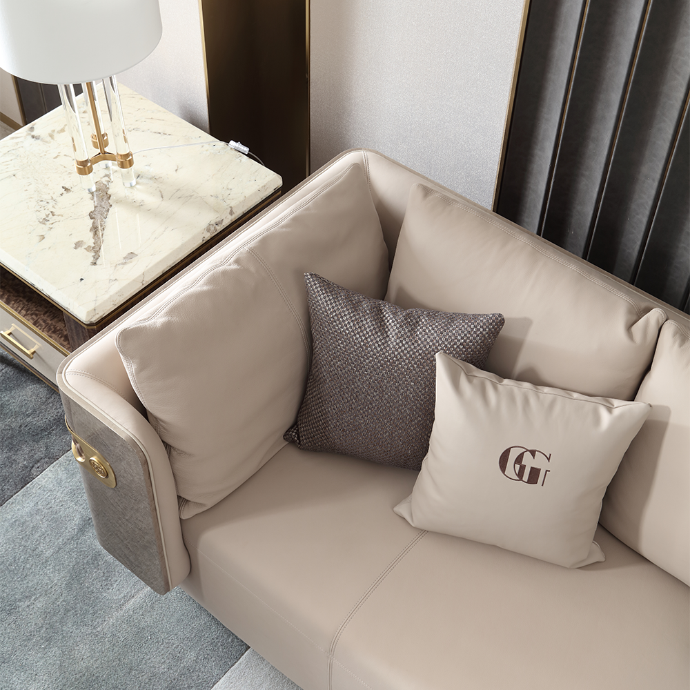 Italian Minimalist Genuine Leather Sofa Living Room Sofa Set Straight Row Three Seater Furniture Sofa