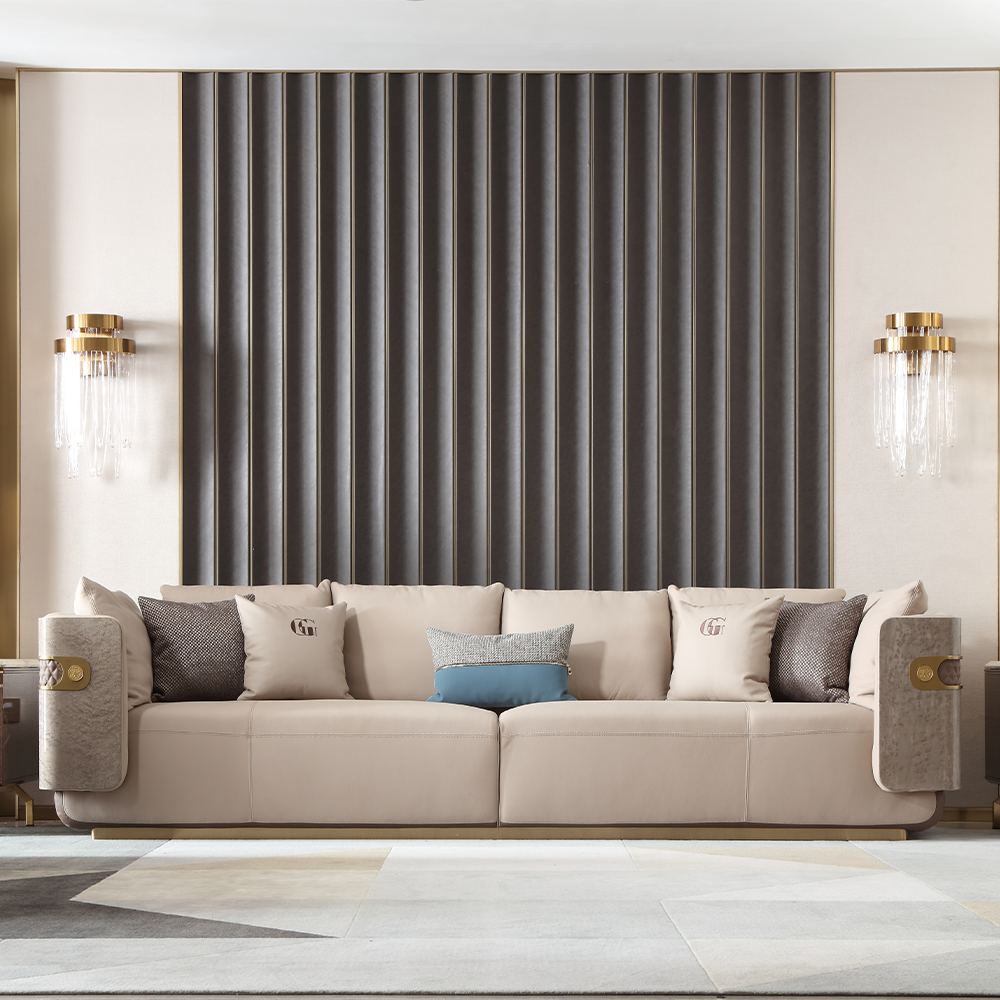 Italian Minimalist Genuine Leather Sofa Living Room Sofa Set Straight Row Three Seater Furniture Sofa