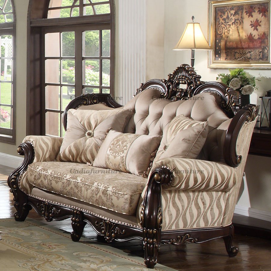 Antique Design Living Room 6 Seat Sofas Traditional Wooden Frame Fabric European Sectional Sofa Classic Sofa Set Luxury