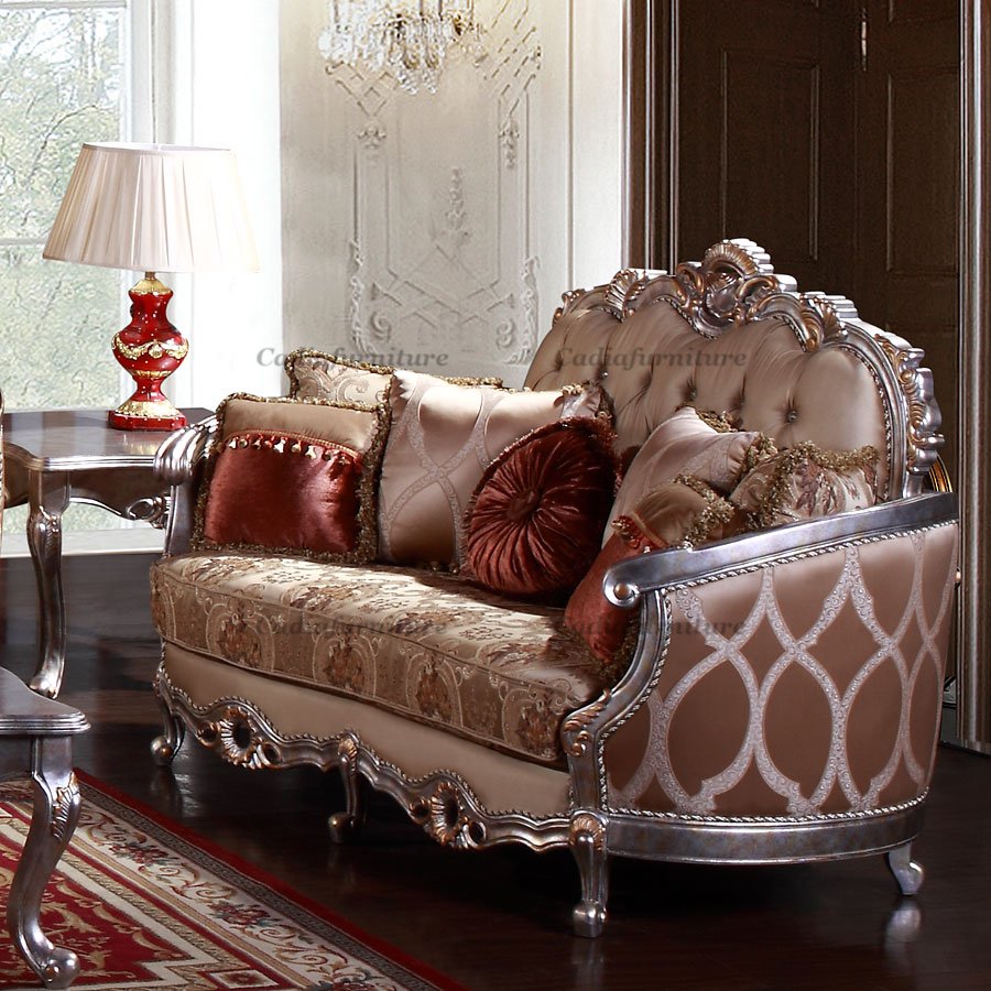 Antique Design Living Room 6 Seat Sofas Traditional Wooden Frame Fabric European Sectional Sofa Classic Sofa Set Luxury
