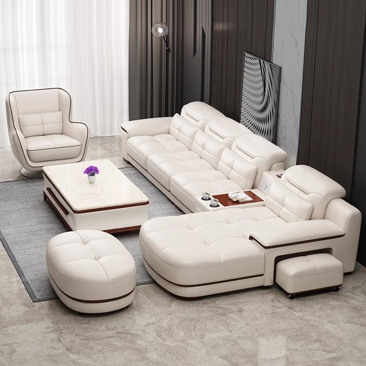 Italian Luxury L Shape Modular Leather Couch Living Room Sofa Modern corner leather sofa combination