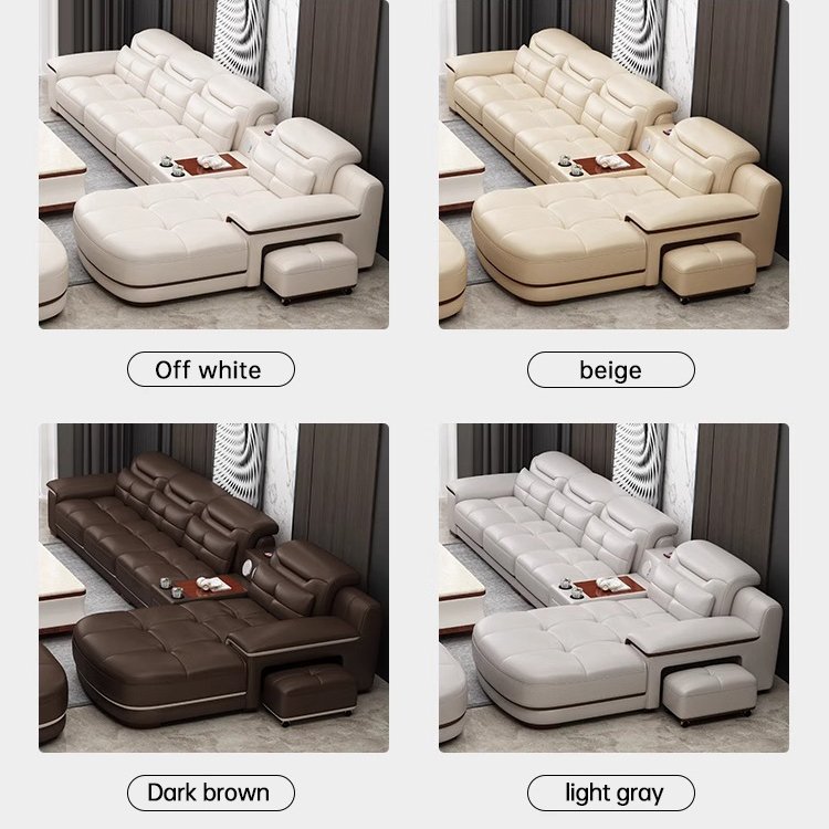 Italian Luxury L Shape Modular Leather Couch Living Room Sofa Modern corner leather sofa combination