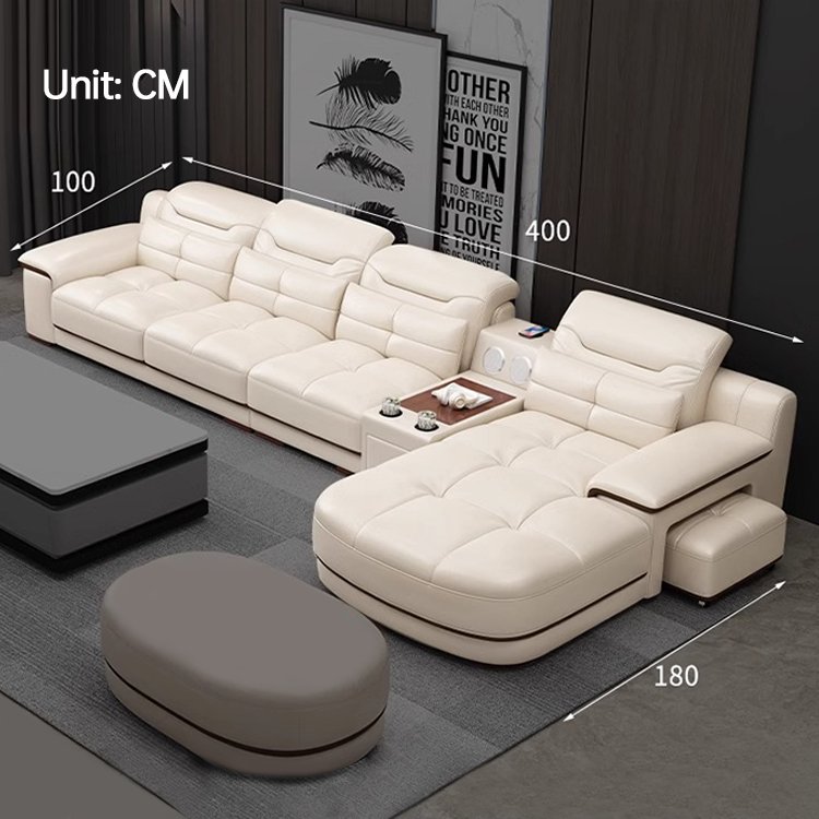 Italian Luxury L Shape Modular Leather Couch Living Room Sofa Modern corner leather sofa combination