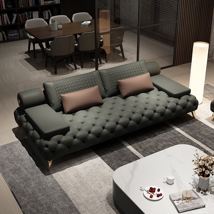 Italian design couch tufted modern luxury leather sofa set furniture living room sofas