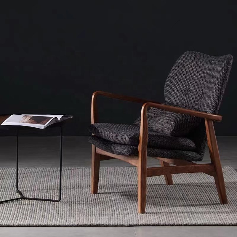 American Style Hotel Cafe Armchair Wooden Single Leisure Chaise Lounge Chairs Living Room Sofas With Fabric Upholstery