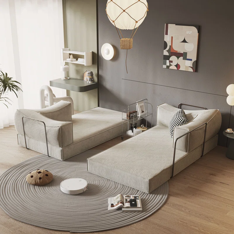 Modular Corduroy Convertible Sofa Bed Upholstered Folding Sleeper Sofa Removable Back Armrest Living Room Sofas