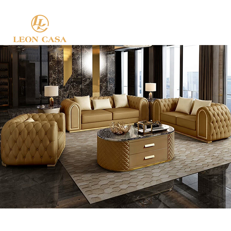 High-End Luxury Leather Chesterfield Sofa Set Designs Couches Leather Sofa Luxury