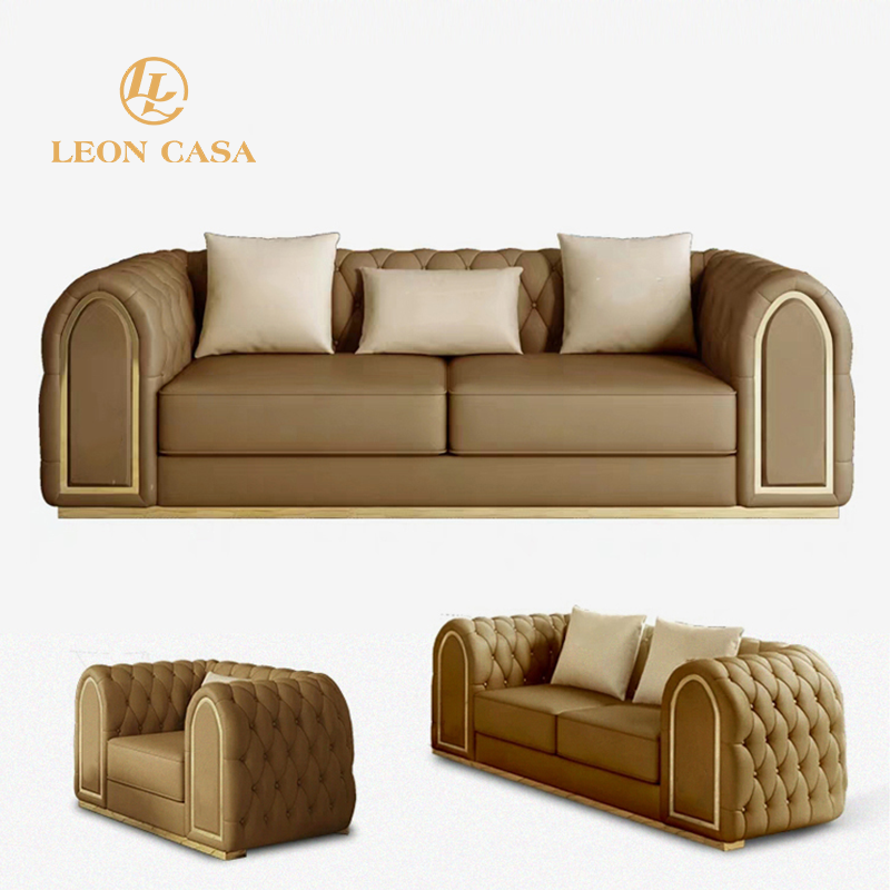 High-End Luxury Leather Chesterfield Sofa Set Designs Couches Leather Sofa Luxury