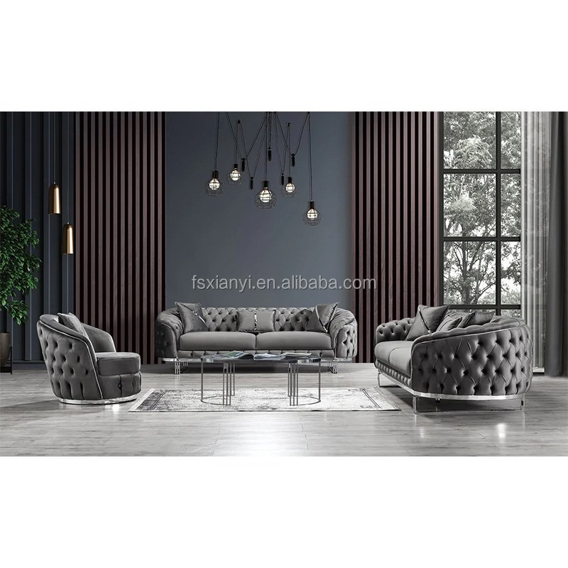Luxury design living room velvet metal legs feet sofa set furniture genuine leather sofas