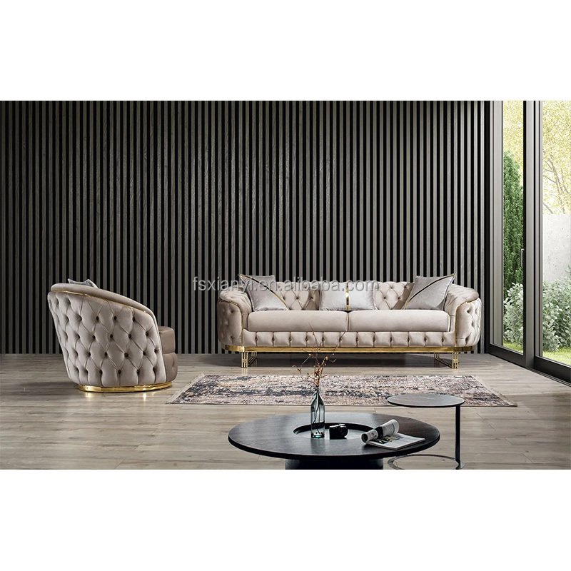 Luxury design living room velvet metal legs feet sofa set furniture genuine leather sofas