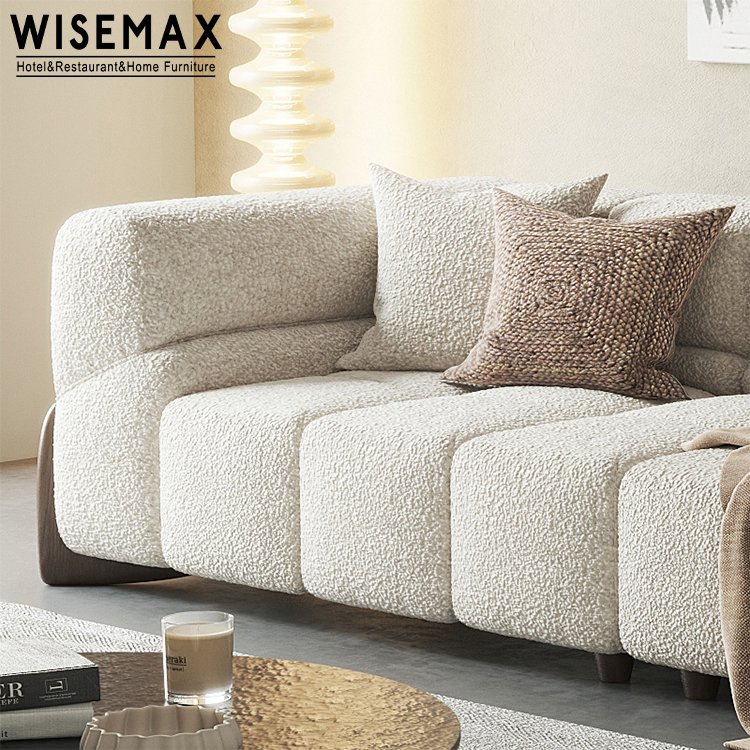 WISEMAX FURNITURE Luxury Italian style living room sofa wood leg home furniture set teddy fabric sofa