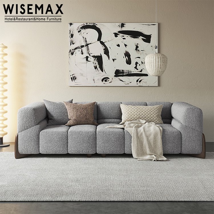 WISEMAX FURNITURE Luxury Italian style living room sofa wood leg home furniture set teddy fabric sofa