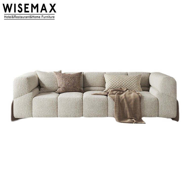 WISEMAX FURNITURE Luxury Italian style living room sofa wood leg home furniture set teddy fabric sofa