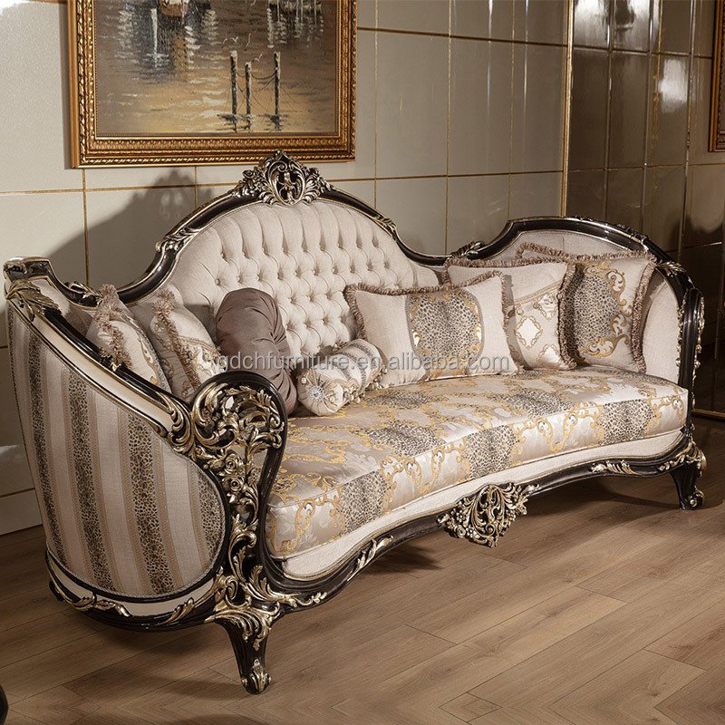 American style solid wood carved sofa European style villa palace living room fabric sofa customized wooden furniture