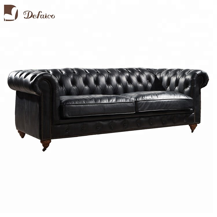 Antique Leather Chesterfield Living Room Sofa Set Luxury