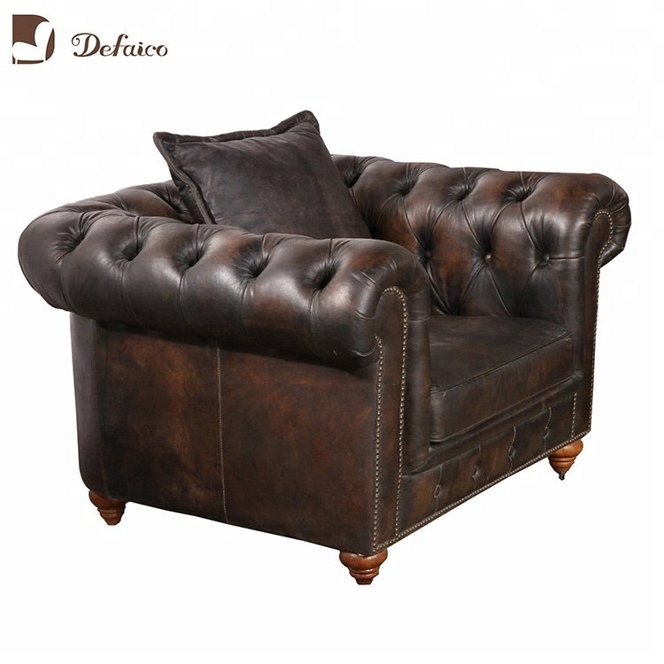Antique Leather Chesterfield Living Room Sofa Set Luxury