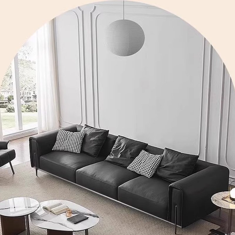 2024 New Custom High-End Black Leather Luxury 3-Seater Living Room Sofa Set Large Size Genuine Leather Couch Modern Living Room