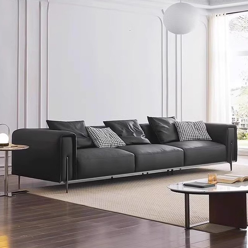 2024 New Custom High-End Black Leather Luxury 3-Seater Living Room Sofa Set Large Size Genuine Leather Couch Modern Living Room