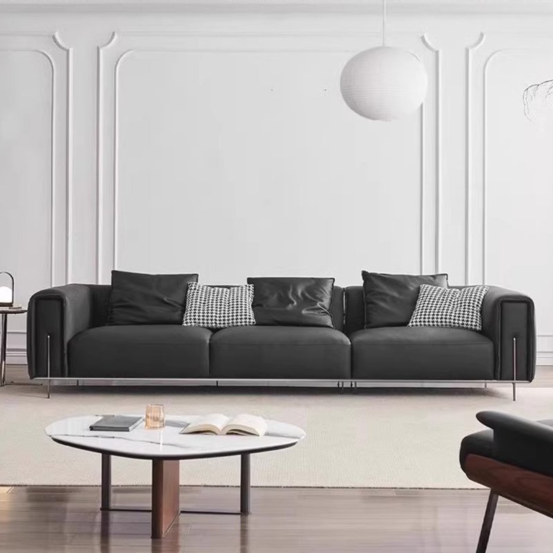 2024 New Custom High-End Black Leather Luxury 3-Seater Living Room Sofa Set Large Size Genuine Leather Couch Modern Living Room