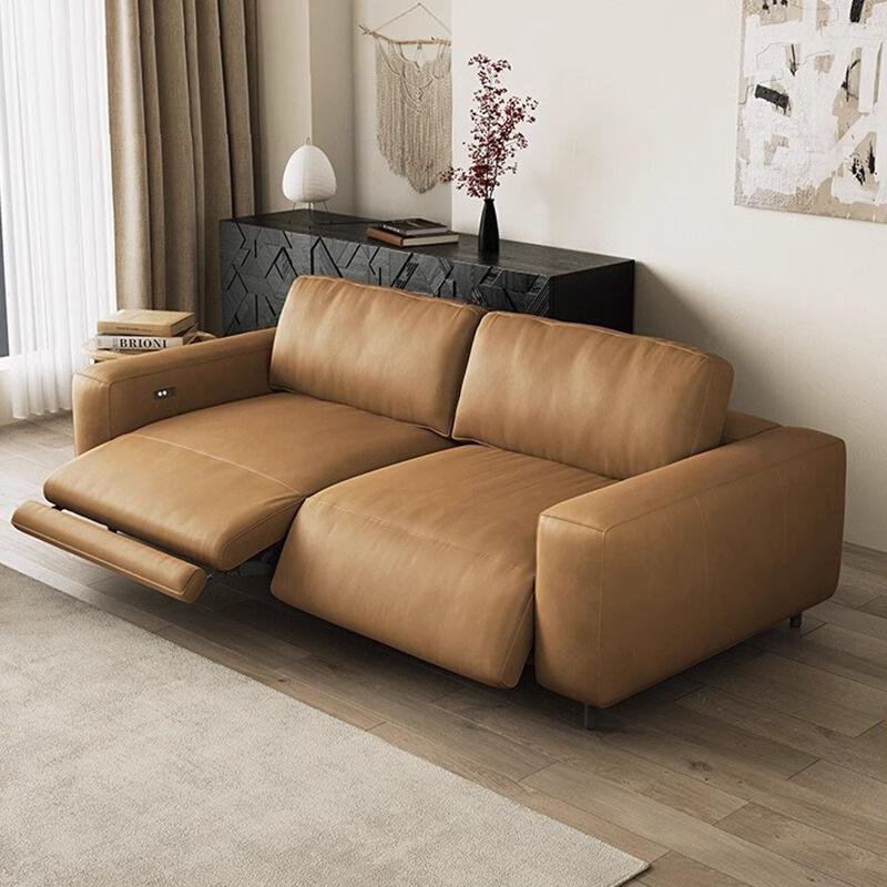 Luxury top layer cowhide double seater 2.1m telescopic adjustable leather electric sofa