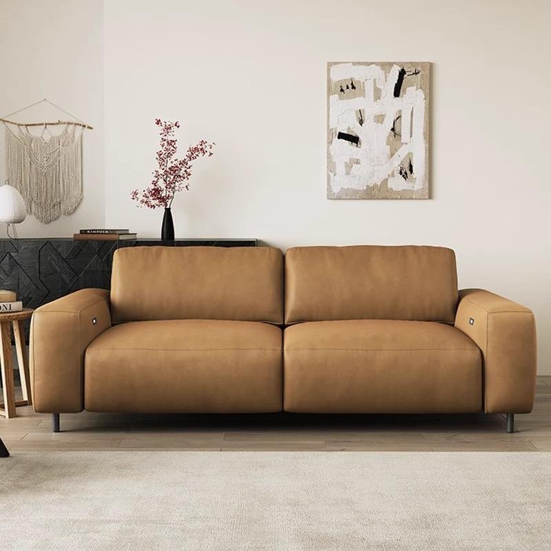 Luxury top layer cowhide double seater 2.1m telescopic adjustable leather electric sofa