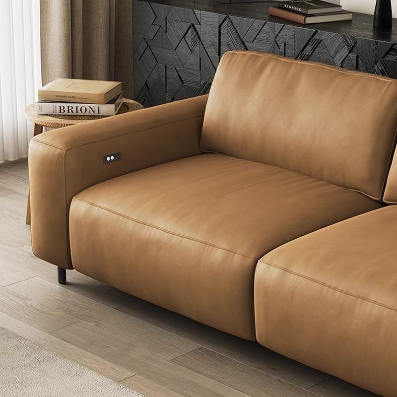 Luxury top layer cowhide double seater 2.1m telescopic adjustable leather electric sofa