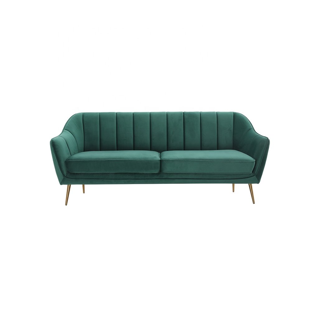 Modern stylish green velvet comfortable sitting feeling gold metal leg living room sofa set