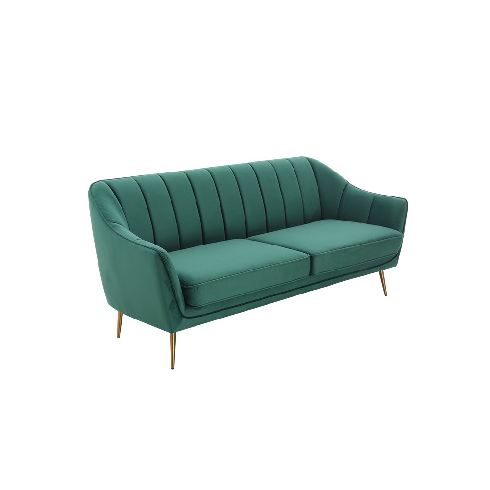 Modern stylish green velvet comfortable sitting feeling gold metal leg living room sofa set