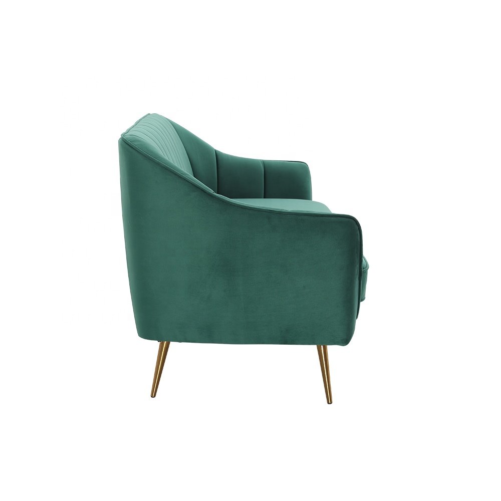Modern stylish green velvet comfortable sitting feeling gold metal leg living room sofa set