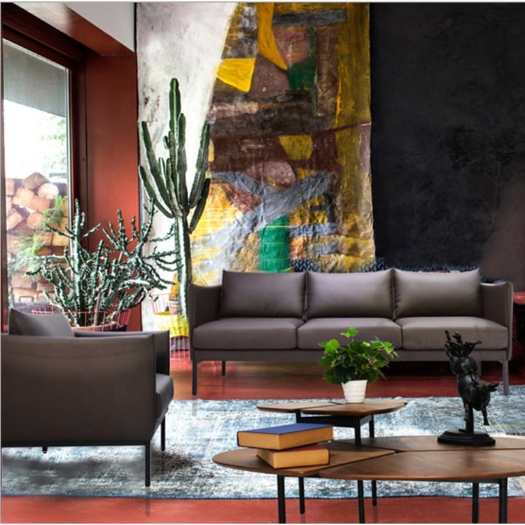 Germany brown leather BONANZA 1940`s vip design CKD TV home living room sofas furniture