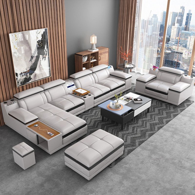 New Design Modern Villa Lounge Sectional Couch Living Room Sofa Set Furniture Living Room Modular L Shape Corner Leather Sofa