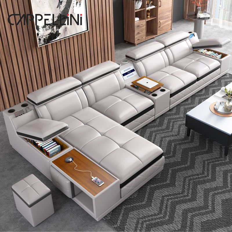 New Design Modern Villa Lounge Sectional Couch Living Room Sofa Set Furniture Living Room Modular L Shape Corner Leather Sofa