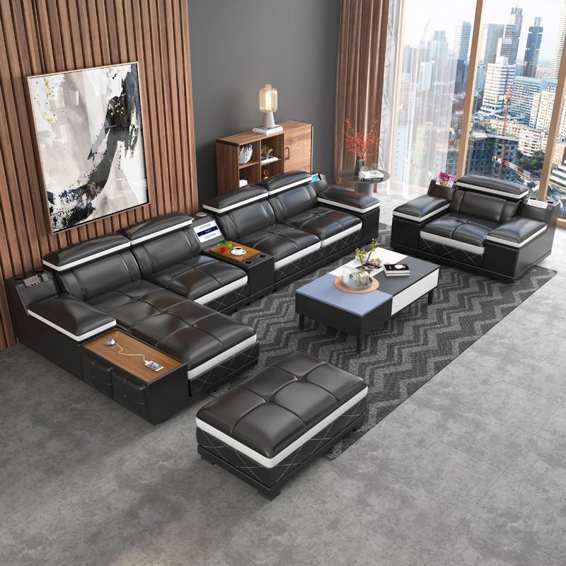New Design Modern Villa Lounge Sectional Couch Living Room Sofa Set Furniture Living Room Modular L Shape Corner Leather Sofa