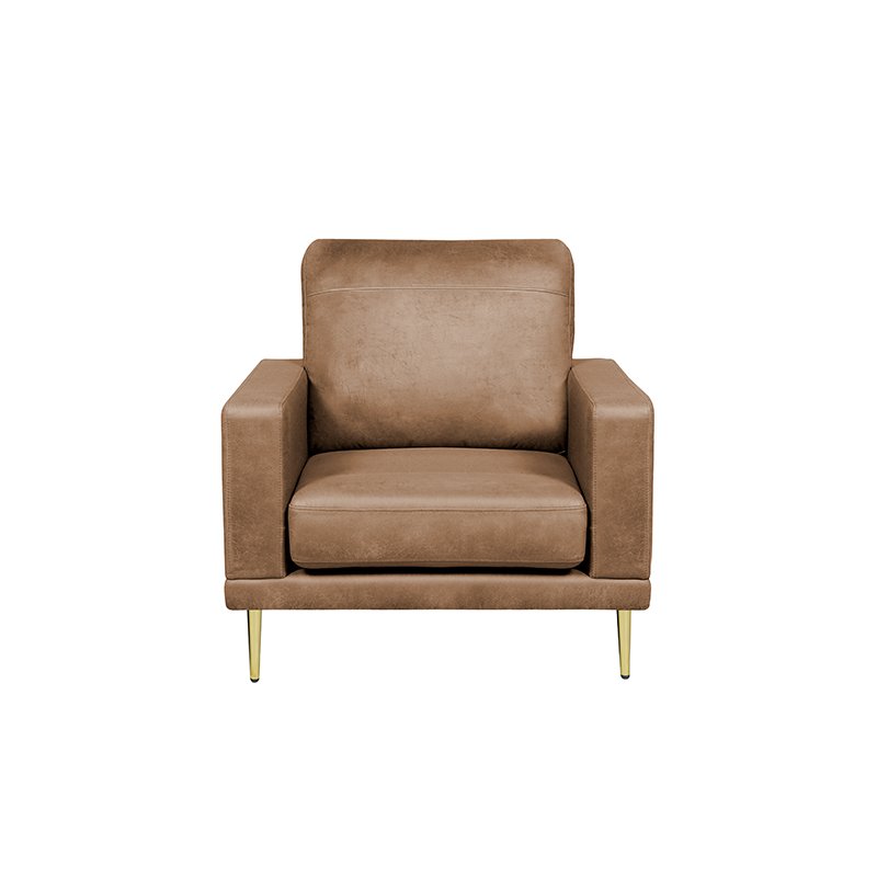 high quality modern design PU faux leather brown sofa couch metal legs 2 seater living room sofa set