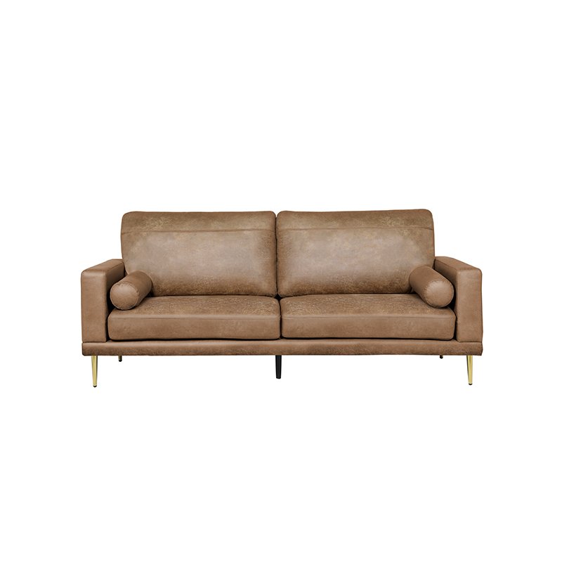 high quality modern design PU faux leather brown sofa couch metal legs 2 seater living room sofa set