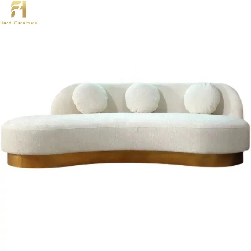 Modern White 3 Seater White Curved Gold Stainless Steel Feet Sofa For Hotel Living Room Sofas