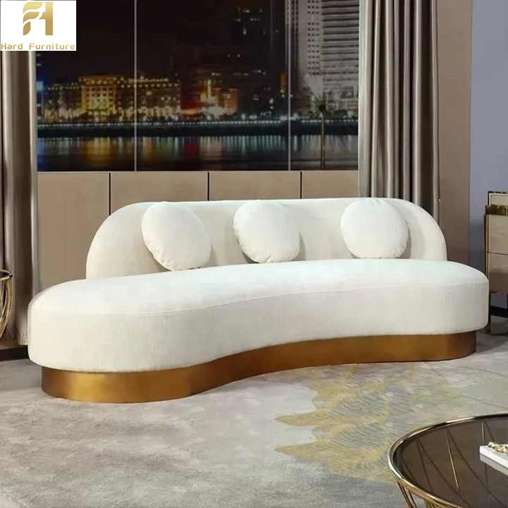 Modern White 3 Seater White Curved Gold Stainless Steel Feet Sofa For Hotel Living Room Sofas