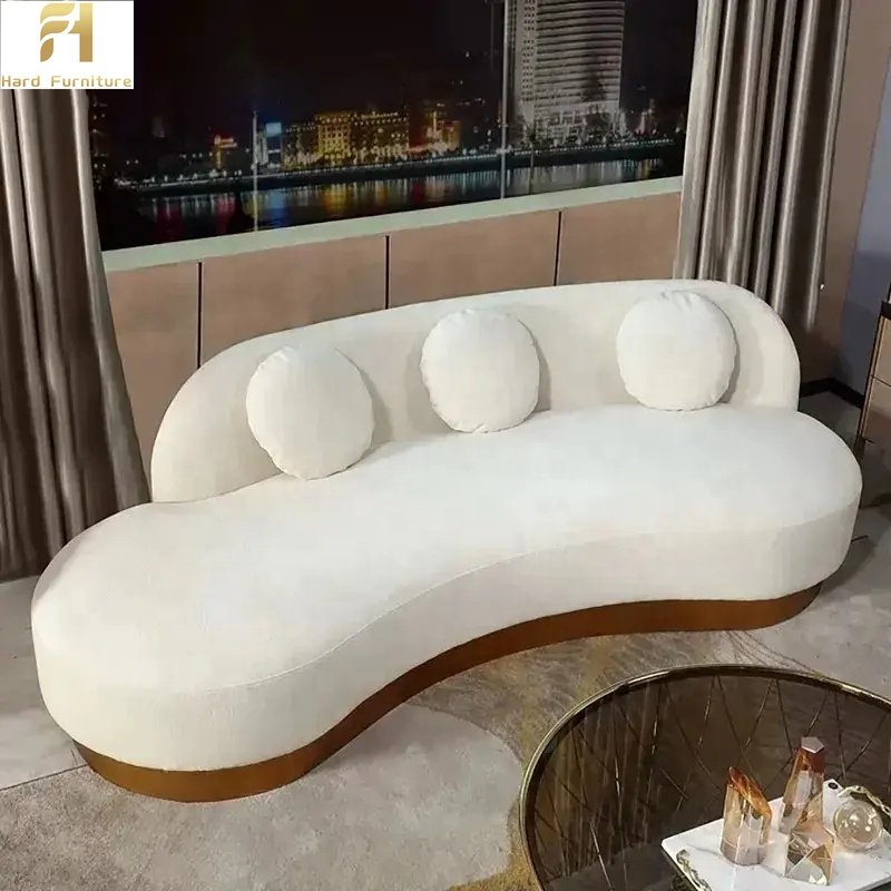 Modern White 3 Seater White Curved Gold Stainless Steel Feet Sofa For Hotel Living Room Sofas