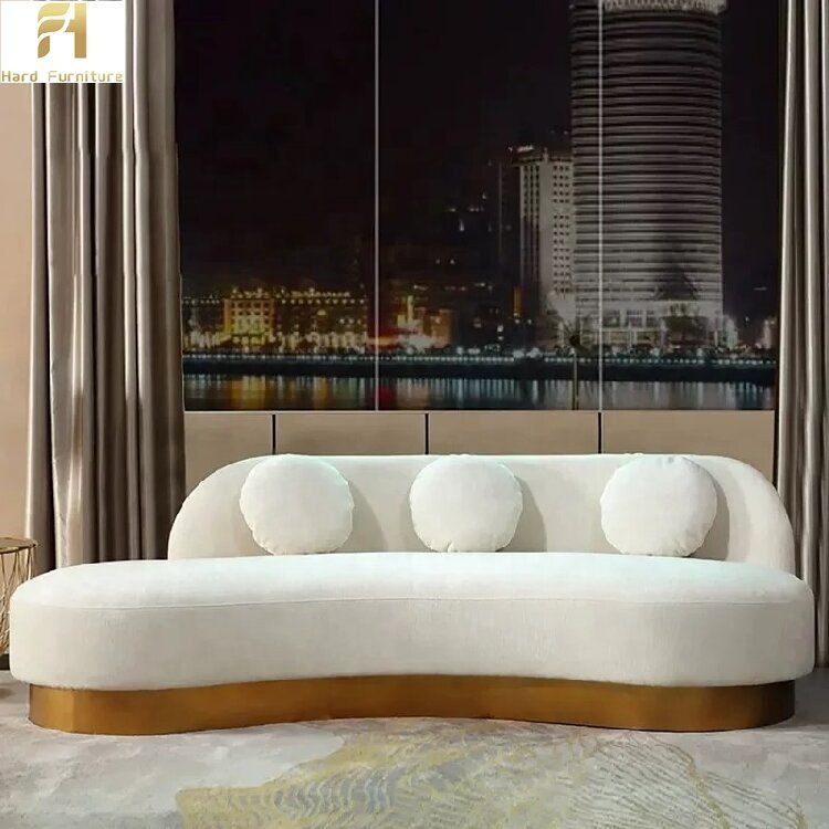Modern White 3 Seater White Curved Gold Stainless Steel Feet Sofa For Hotel Living Room Sofas
