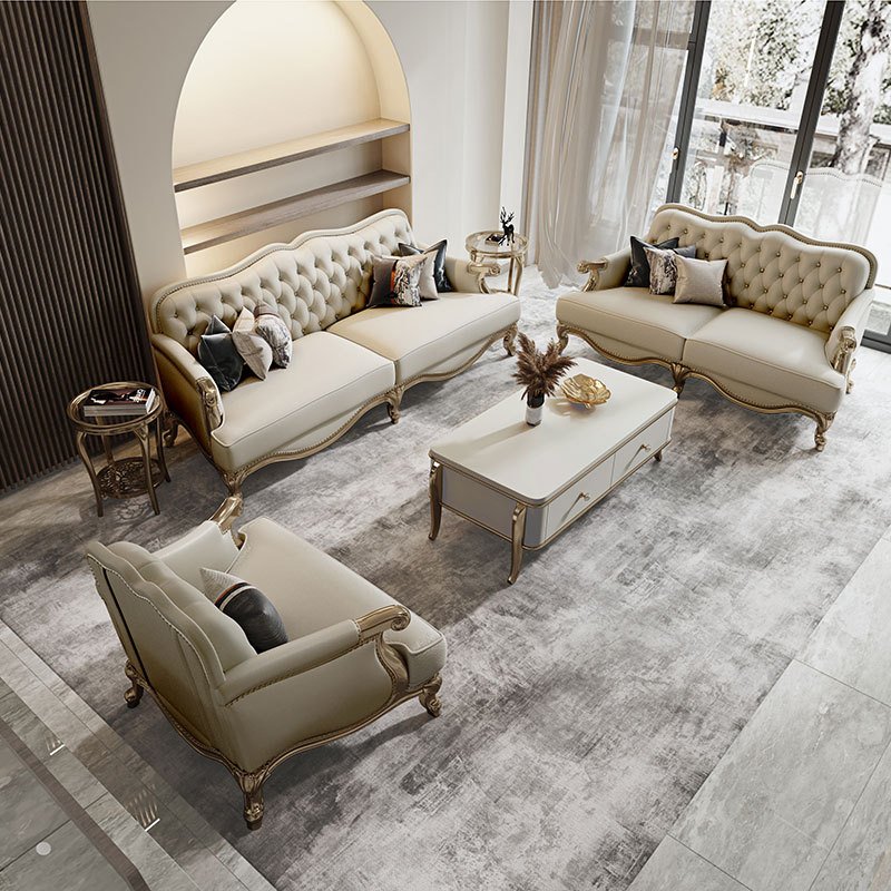 Modern Classic Italian Chesterfield Sofa Set Luxury Light Leisure Use Sectional Living Room Wood Newest Villa Living room sofas