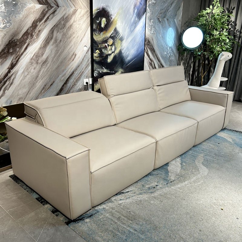 Modern Luxury European Design Electric Recliner Bench Sofa Set Genuine Leather Remote Control Solid Wood Frame Villas Dining