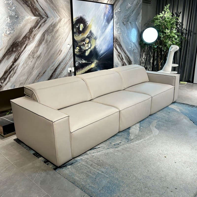 Modern Luxury European Design Electric Recliner Bench Sofa Set Genuine Leather Remote Control Solid Wood Frame Villas Dining