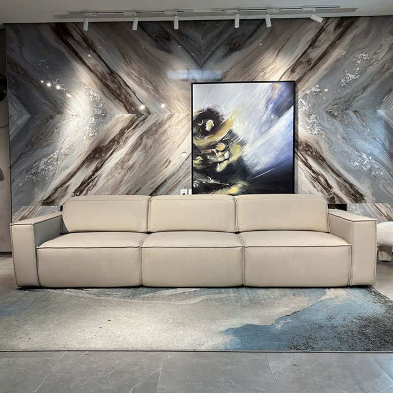 Modern Luxury European Design Electric Recliner Bench Sofa Set Genuine Leather Remote Control Solid Wood Frame Villas Dining