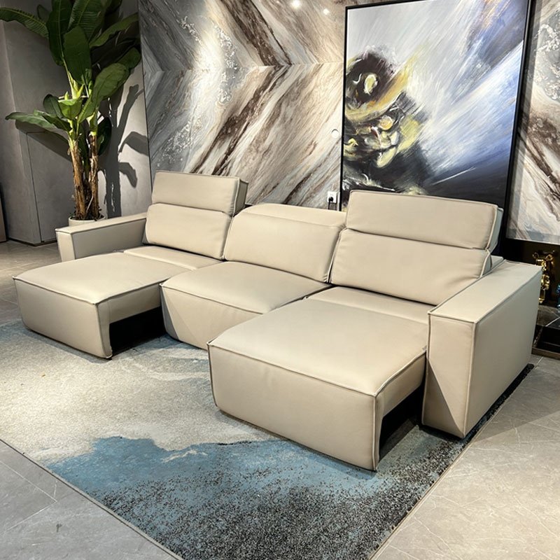 Modern Luxury European Design Electric Recliner Bench Sofa Set Genuine Leather Remote Control Solid Wood Frame Villas Dining