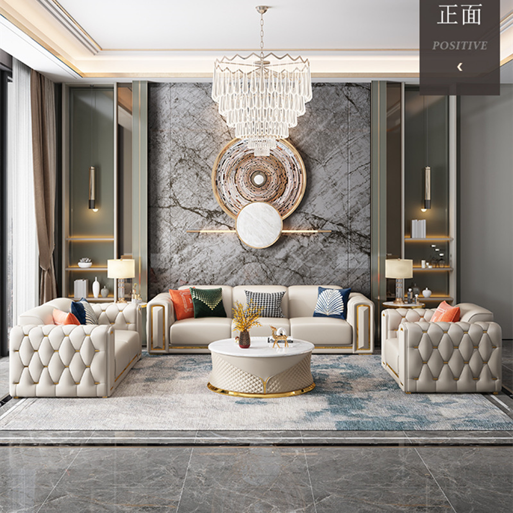Luxury Leather Tufted Living Room Sofa Sets Combination Living Room Lounges with neck pack adjustable