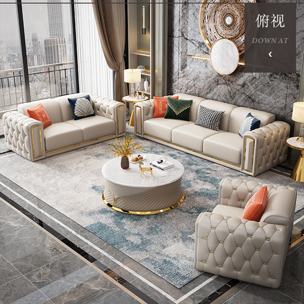 Luxury Leather Tufted Living Room Sofa Sets Combination Living Room Lounges with neck pack adjustable