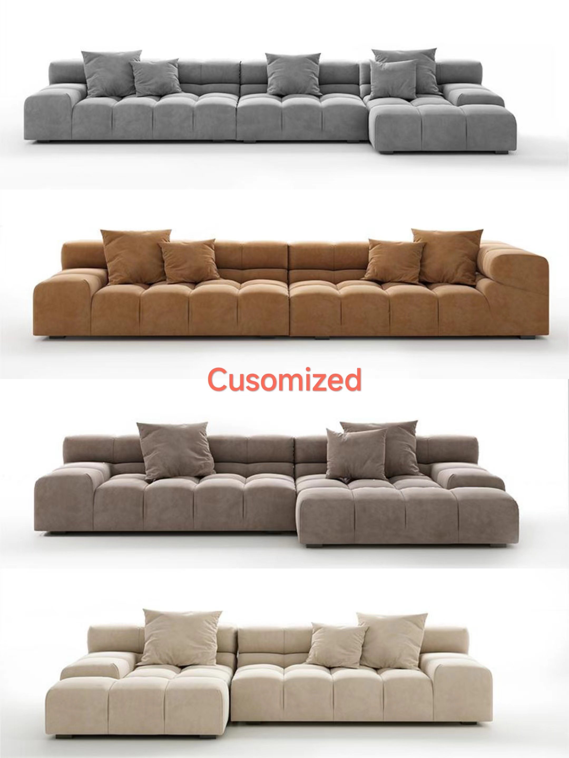 DONSUN New Trends Abrazine Fabric Genuine Leather Cream Style L Shape Sectional Module Living Room Sofa Set